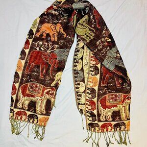 Women's Tapestry Pashmina-style  Shawl/Scarf with Embroidered Elephants